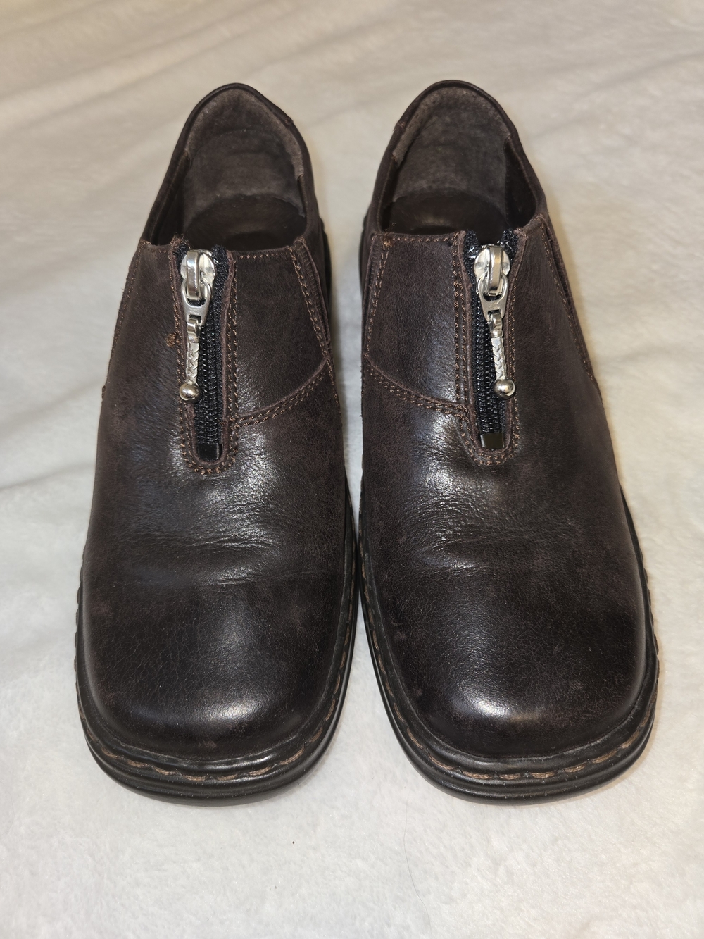 Joseph Seibel Women's Brown Leather Slip-On Zipper Shoes